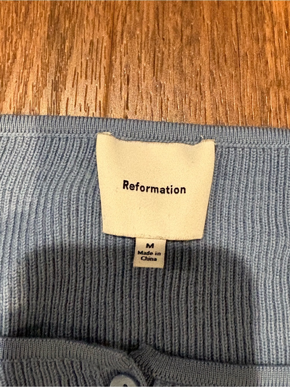 Reformation Light Blue Button-Front Ribbed Women’s Sweater - Picture 2 of 2
